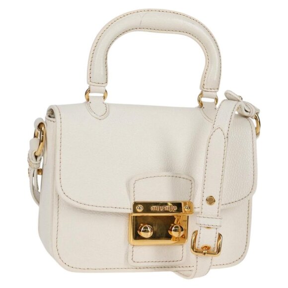 Miu Miu Hand Bag Leather 2way White Gold Auth - Picture 2 of 16